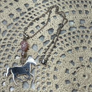 fire agate, pearl, rose quartz & Horse Pendant Necklace